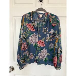 GP & J Baker x H&M Blue Floral & Bird Print Blouse - Size 6- Rare